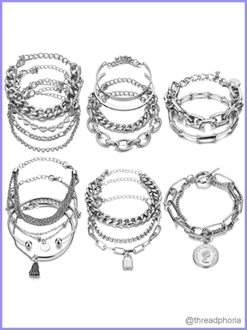 Stackable Bracelets Set for Women Boho Gold Silver Link Charm Bangles